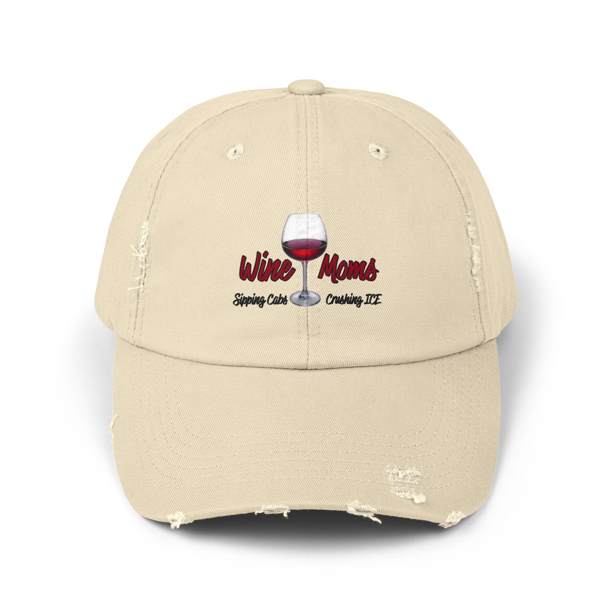 Wine Mom Distressed Cap — Embroidered Wine Glass Hat for Moms, Casual Mother's Day Gift