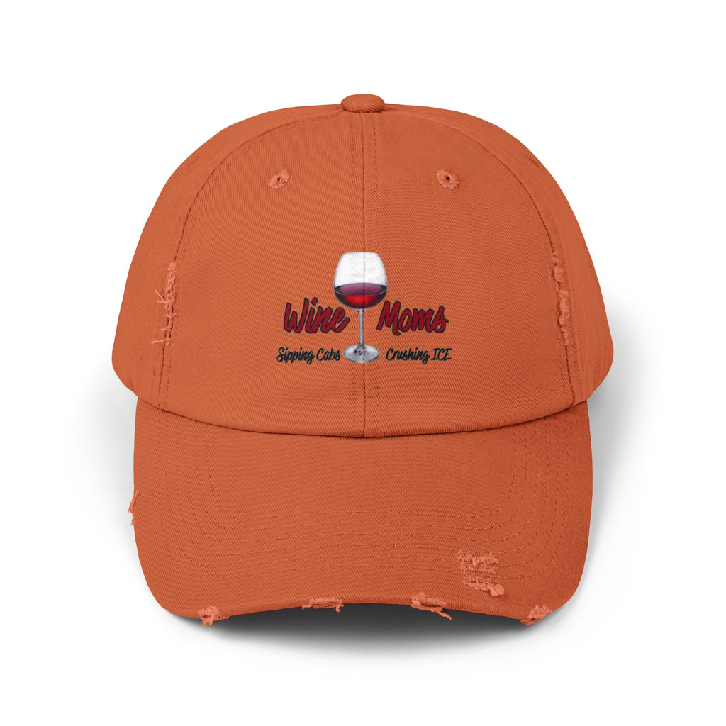 Wine Mom Distressed Cap — Embroidered Wine Glass Hat for Moms, Casual Mother's Day Gift